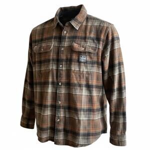 Mens Size 2XL Brown Plaid Flannel Button-Up Shirt camping Outdoor Hiking